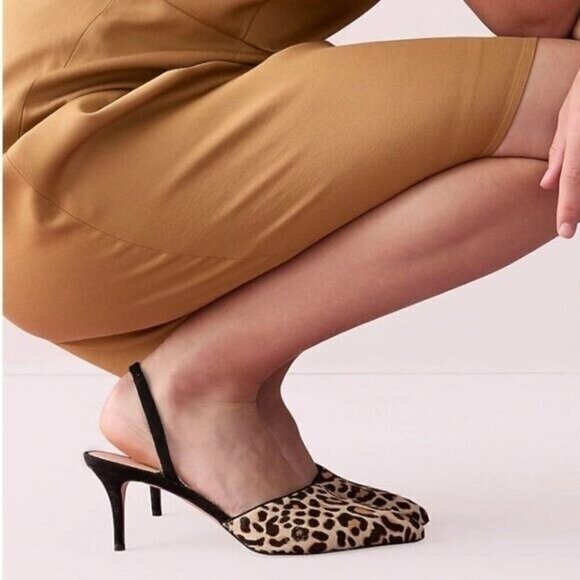 J.Crew Calf Hair Colette Asymmetrical Slingback Pumps in Leopard - Size 8 - Picture 2 of 4